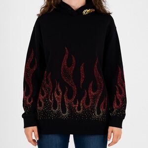 Cheetos Sweatshirt Unisex Rhinestone Flame Hoodie Pullover Oversized Black Small
